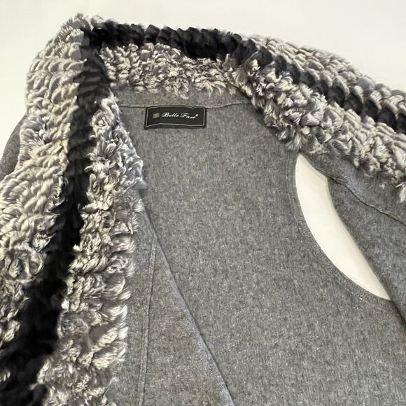 Belle Fare Wool Vest Luxury Faux Fur Trim Gray- M - Picture 3 of 9